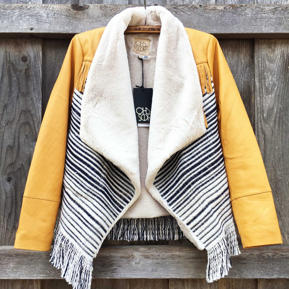 CHASER Leather Tweed Fringe Jacket - Picture 3 of 8